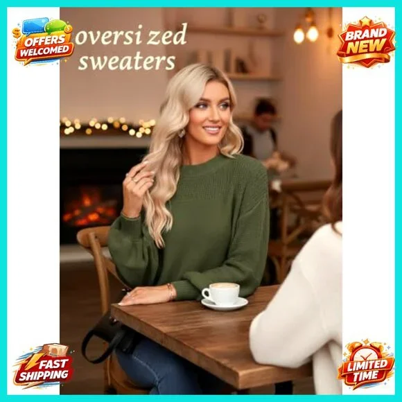Women's Long Sleeve Crewneck Pullover Sweater Loose Fit Knit Casual